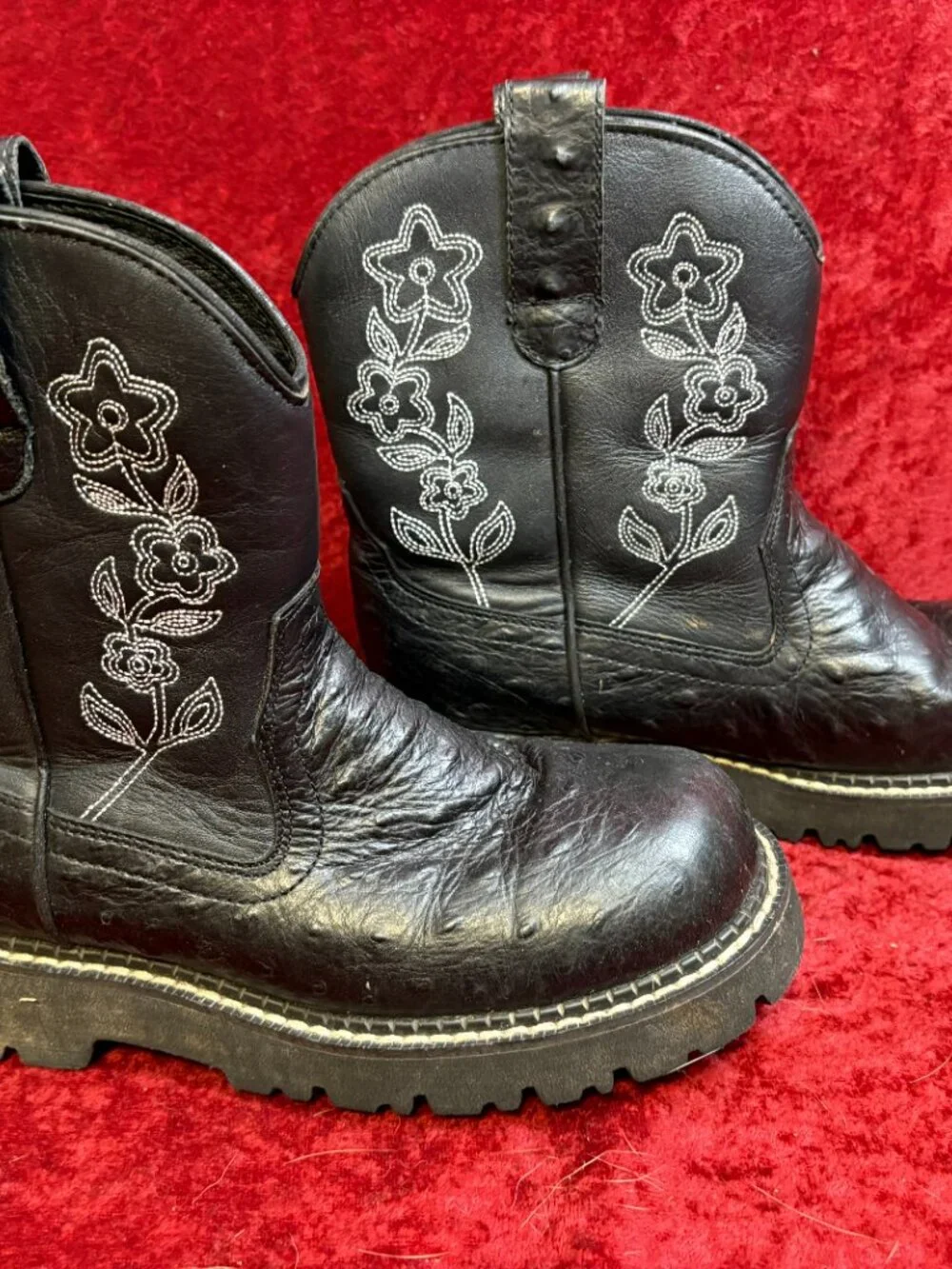 Roper Boots Black Faux Ostrich Round toe- Kids Size 6